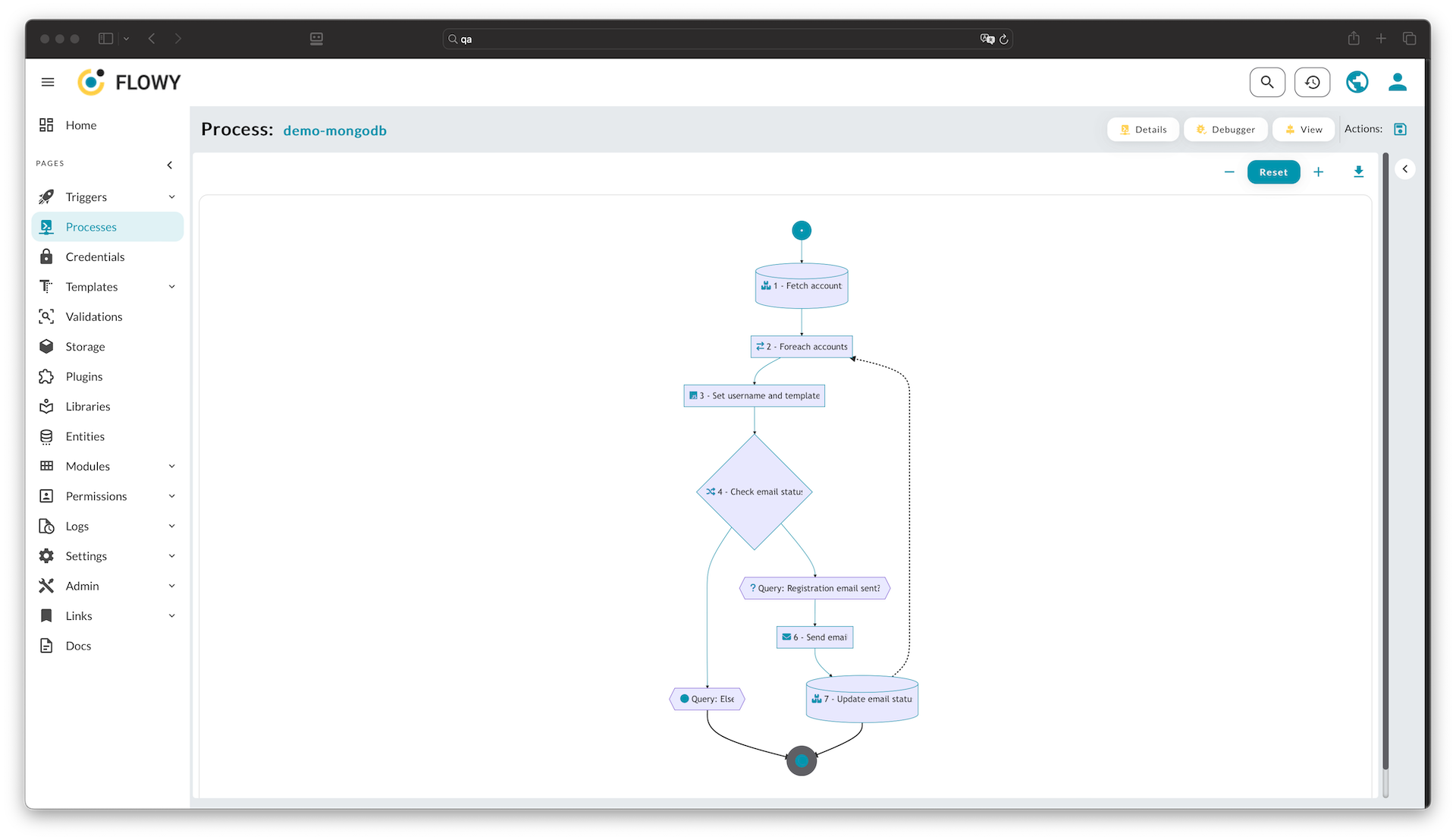 Screenshot of the process editor in visual mode